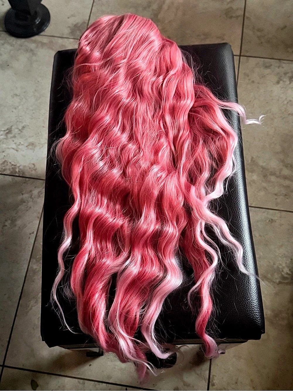 New Wavy 26” Pink Ombré Wig with Bangs